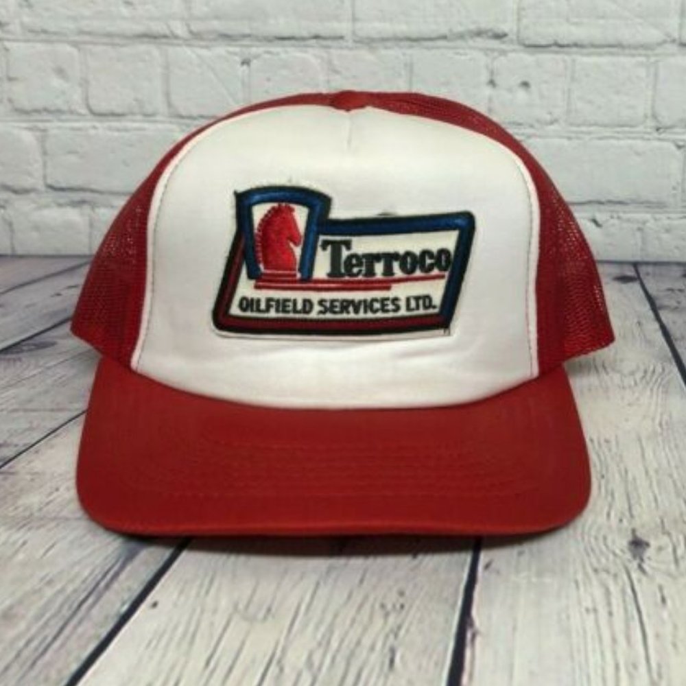 Vintage Hat Cap Snapback Red TERROCO Oilfield Services Ltd. Trucker Mesh Patch